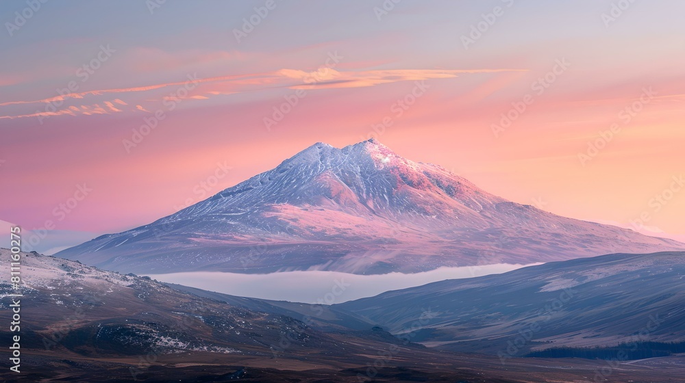 Tranquil dawn over snow-capped mountain peak - a serene nature display