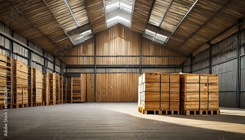 ただの倉庫に、ただの木材が、ただ置いてある、視覚的に見やすいイラスト Generated by AI © Hiyoko maru