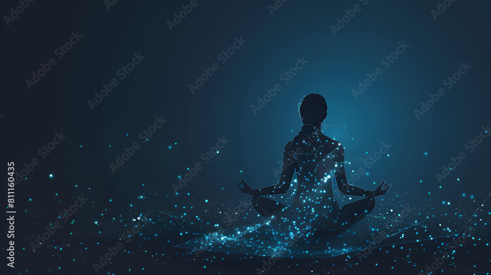 Abstract image of woman yogi sits in a lotus pose, generative Ai