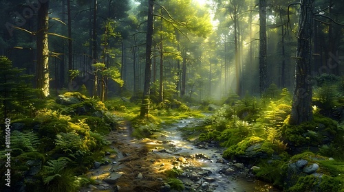 Timeless Beauty of a Verdant Forest Path Unveiling Natures Grandeur © sawitree