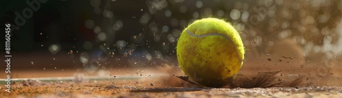 Old used tennis ball on the wooden floor with blurred background photo