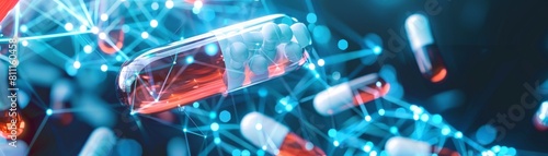 Innovative medicine concept. glowing pills with futuristic digital interface.