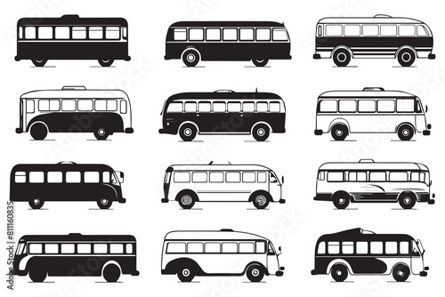 Bus vector icons set on white background