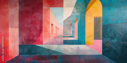 abstract geometric illustration of colorful walls in the style of Luis Barragan, mexican artworks aesthetic photo