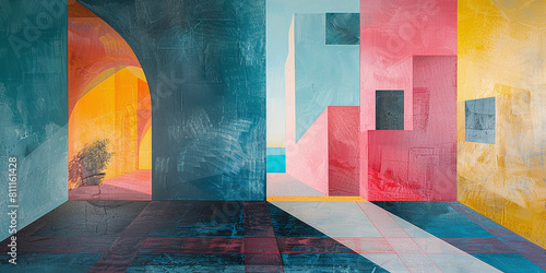 abstract geometric illustration of colorful walls in the style of Luis Barragan, mexican artworks aesthetic photo