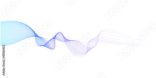 Vector wave lines smooth flowing dynamic blue purple pink gradient isolated on transparent background for concept of technology, digital, communication, science, music © korkeng