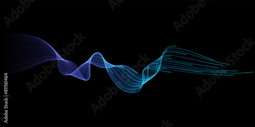 Vector abstract light lines wavy flowing dynamic in blue green colors isolated on black background for concept of AI technology, digital, communication, 5G, science, music photo