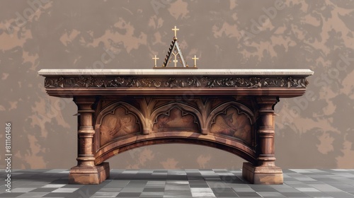 3D realistic image of an altar table, clean lighting, isolated on background photo
