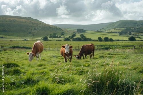 Farm Pasture  Cows Grazing in Grassy Field with Cattle Herd in Background  County Clare  Ireland