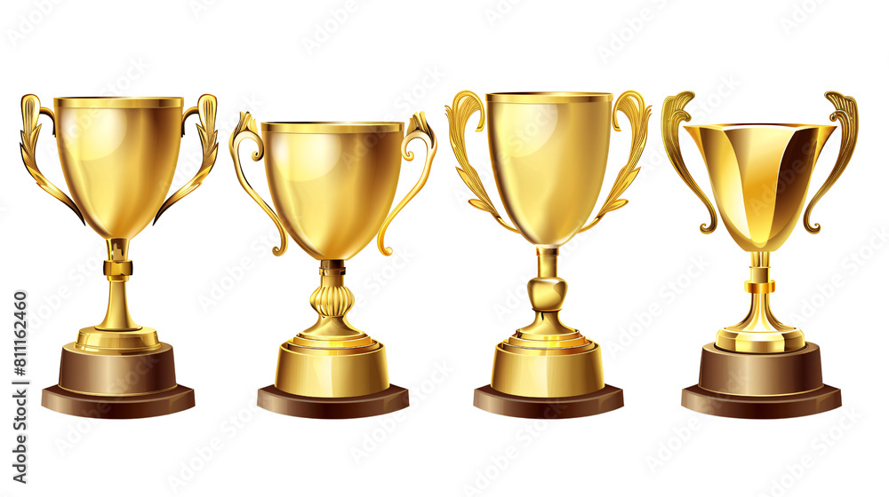 Trophy gold depicted in four different, isolated on transparent background Trophy gold depicted in four different, isolated on transparent background