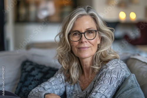 Happy Mature Person. Portrait of a Gorgeous Caucasian Woman in her 50s at Home