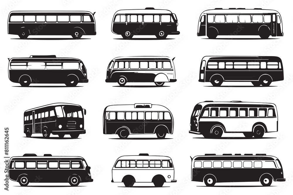 Bus vector icons set on white background Bus vector icons set on white background