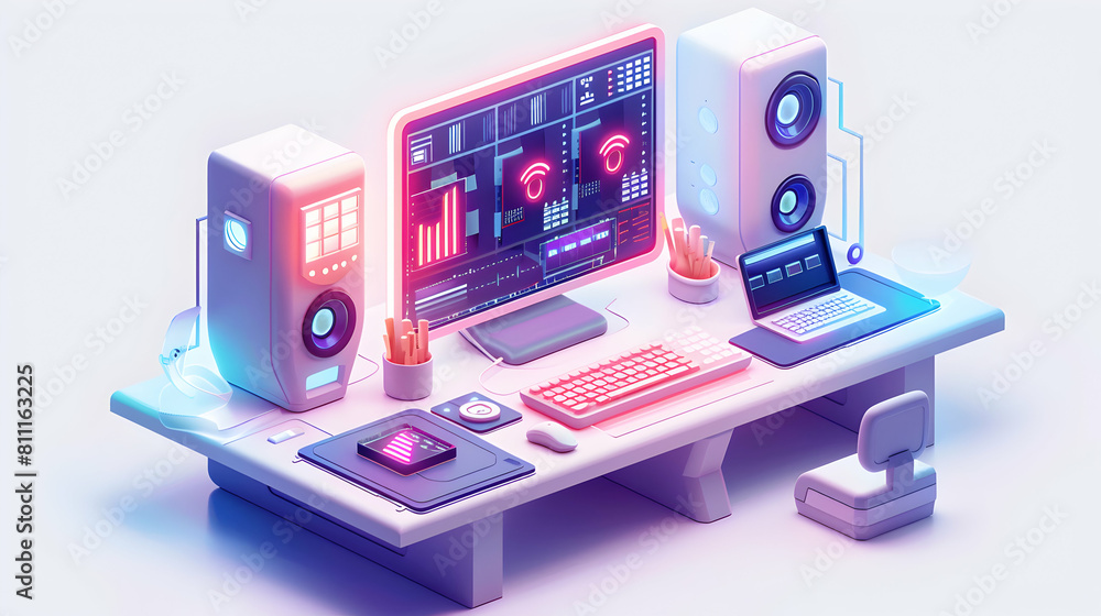 3D Cute Icon: Data Security Analyst Monitoring Threats Concept in Isometric Scene   Ensuring Cyber Risk Management and Data Protection Through Intense Network Monitoring