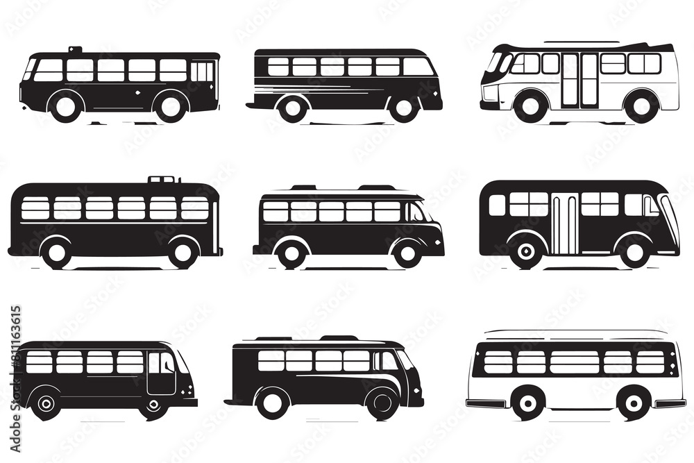 Set of bus black Silhouette vector Set of bus black Silhouette vector