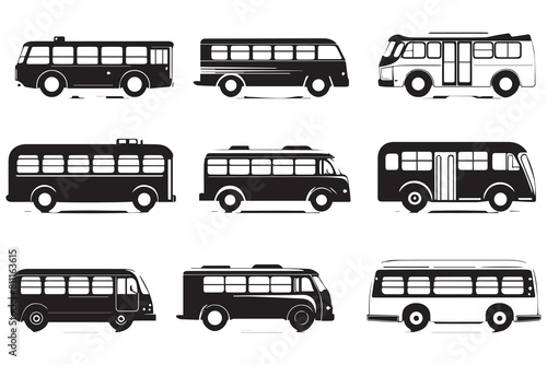 Set of bus black Silhouette vector