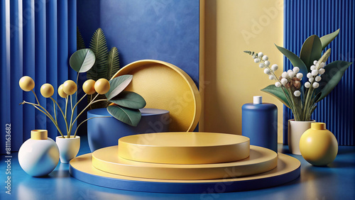 props Product shelves for photography and presentations beautiful blue and yellow background