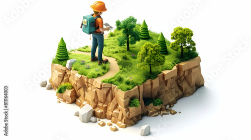 3D Cute Icon: Environmental Scientist Conducting Field Surveys for Industrial Projects Isometric Scene Exploring Environmental Risk Management