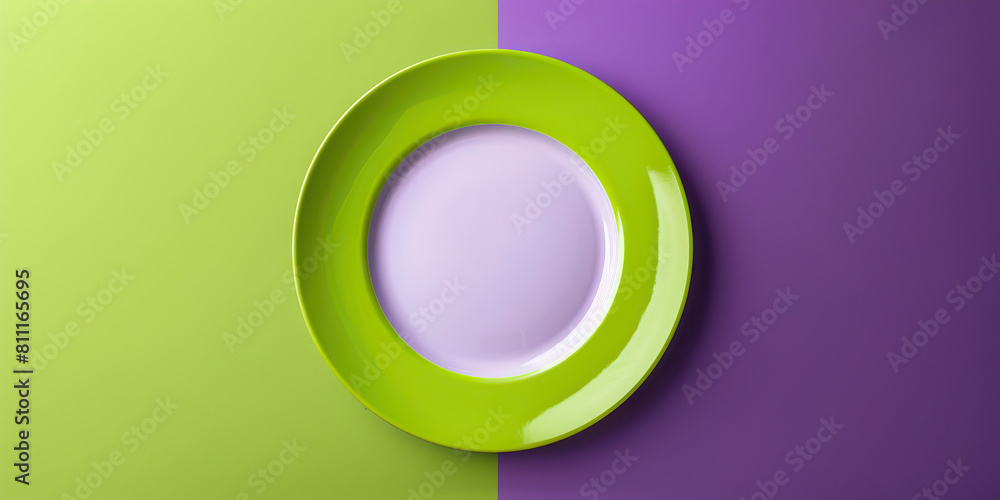 Balanced Nutrition Plate: Minimalist Design with Balanced Green and Purple Tones, Representing Healthy Eating Habits Balanced Nutrition Plate: Minimalist Design with Balanced Green and Purple Tones, Representing Healthy Eating Habits