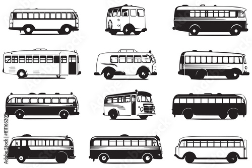Set of bus black Silhouette vector