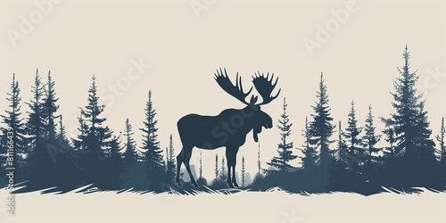 A moose is walking through a forest with trees in the background. The image has a serene and peaceful mood  as the moose is the only living creature visible in the scene