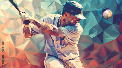 baseball ballplayer polygonal flat illustration, generative Ai photo