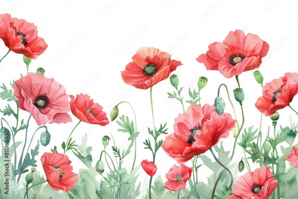 Vibrant red poppies painted on a clean white canvas. Perfect for floral themes and home decor Vibrant red poppies painted on a clean white canvas. Perfect for floral themes and home decor