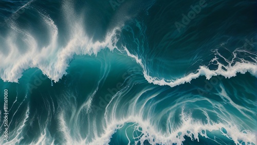 big waves on ocean with top view photo