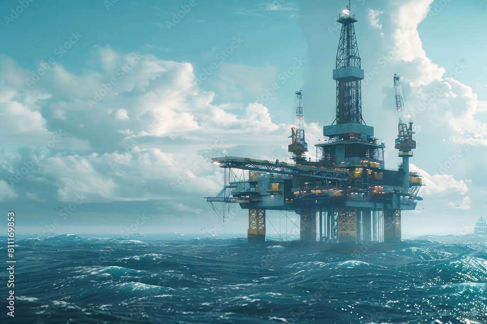 Industrial offshore oil rig in the middle of the ocean. Suitable for energy industry concepts Industrial offshore oil rig in the middle of the ocean. Suitable for energy industry concepts
