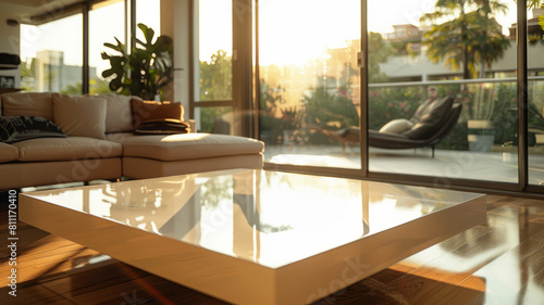 Contemporary living room at sunset