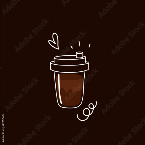 Coffee. Hand drawn traditional morning breakfast drink, cup with latte or cappuccino, doodle drawing, menu background, trendy delicious beverage vector cartoon isolated illustration © Mariya