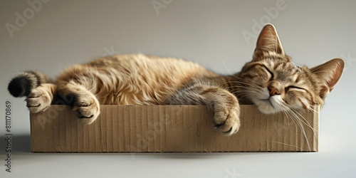 cute ginger cat in a cartoon box  photo