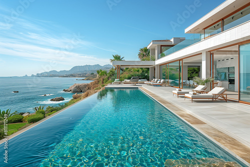 Mediterranean Luxury: Seaside Villa with Long Infinity Pool and Coastal Views