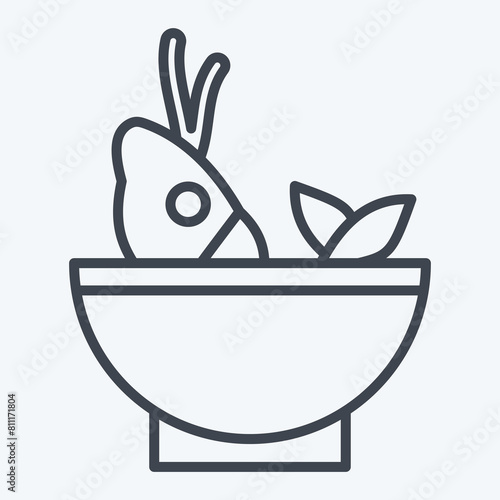 Icon Soup Sea. related to Seafood symbol. line style. simple design illustration