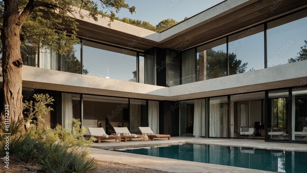 Fototapeta premium modern minimalist resort with swimming pool