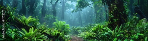 Misty rainforest view in the morning.
