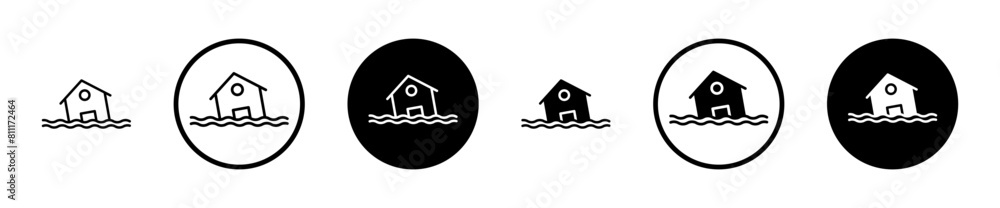 House flood line icon set. River water natural disaster damage home ...