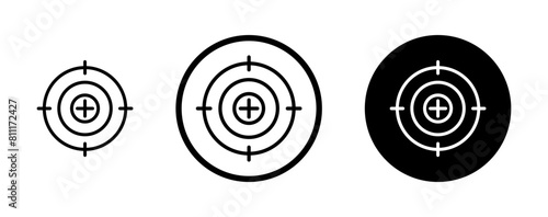 Bullseye pointer line icon set. Sniper accuracy symbol. Military gun weapon accurate target focus cross sign suitable for apps and websites UI designs.