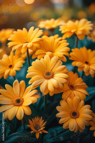 A close up of a bunch of yellow flowers in the sun  AI