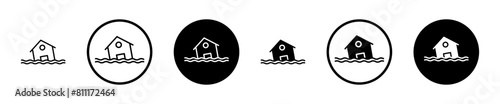 House flood line icon set. River water natural disaster damage home icon. Tsunami disaster sign suitable for apps and websites UI designs. photo