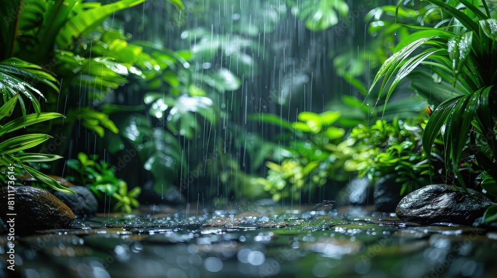 Fototapeta premium Serene Rainfall in the Tropical Forest