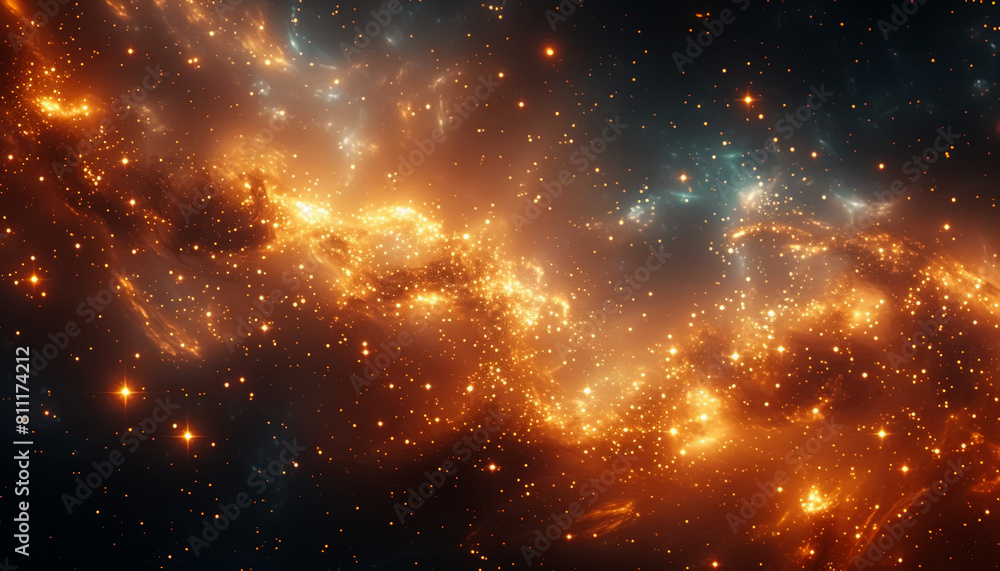 A vibrant space scene with a nebula, stars, and cosmic dust in orange and blue hues A vibrant space scene with a nebula, stars, and cosmic dust in orange and blue hues