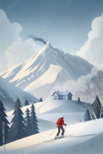 skier on the top of the mountain