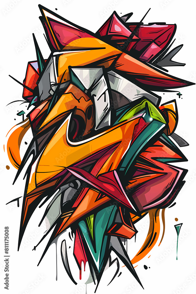 Fototapeta premium Abstract Graffiti Art with Vivid Colors and Dynamic Shapes Contemporary Urban Artwork in Bold Colors and Fluid Lines Expressionist Street Art with Red, Yellow, and Blue Splatters