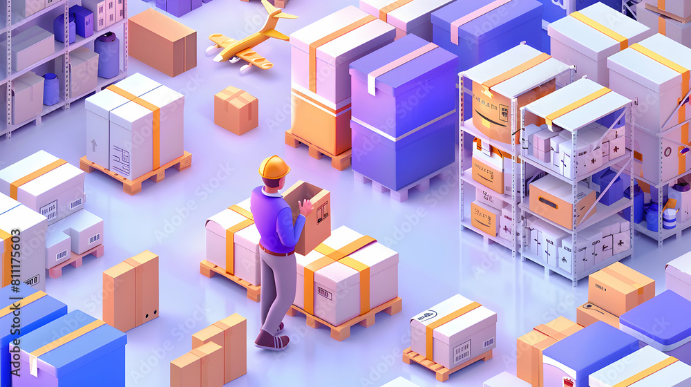 Streamlined Order Fulfillment: Logistics Coordinator 3D Business Illustration in Isometric Scene Streamlined Order Fulfillment: Logistics Coordinator 3D Business Illustration in Isometric Scene