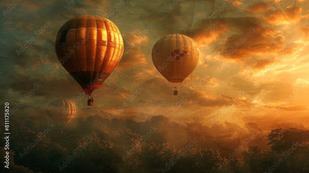 Fototapeta premium hot air balloon at sunset