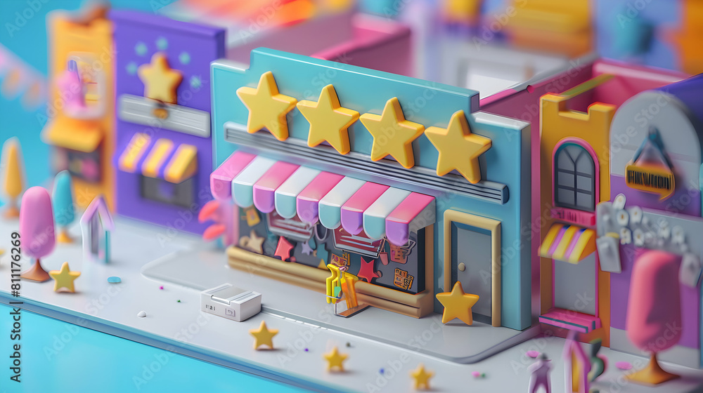 Online Shop Owner Manages Customer Reviews   3D Business Flat Illustration: An online shop owner actively responds to feedback, building trust and improving service in an isometric