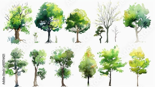 Beautiful watercolor painting of a bunch of trees. Perfect for nature-themed designs