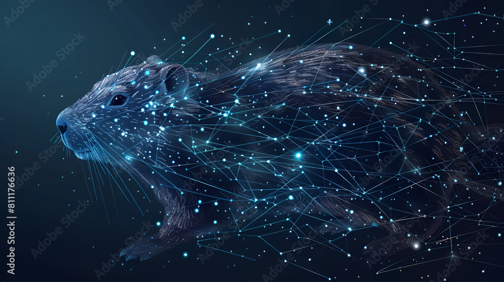 Abstract image of a groundhog in the form of a starry, generative Ai