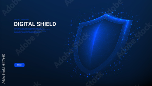 Cyber security concept banner. Vector illustration with glowing polygonal shield. Concept of web protect, security and future technology web services for business. © Yaran