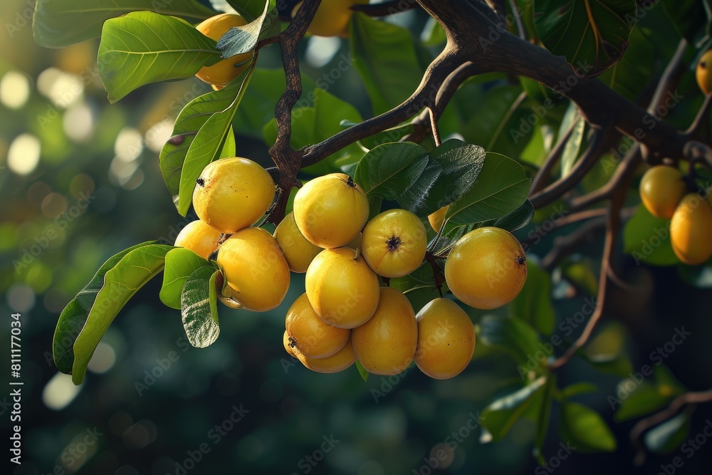 Tropical Guava Tree Bearing Ripe Yellow Fruits in Abundance